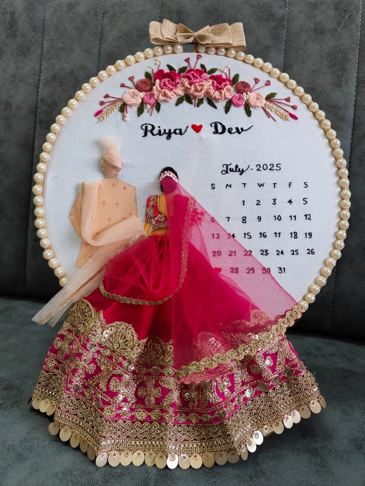 Custom 3D Bridal Couple Hand Embroidered Wedding Hoop Art | The Print Pyramid Nikol Ahmedabad