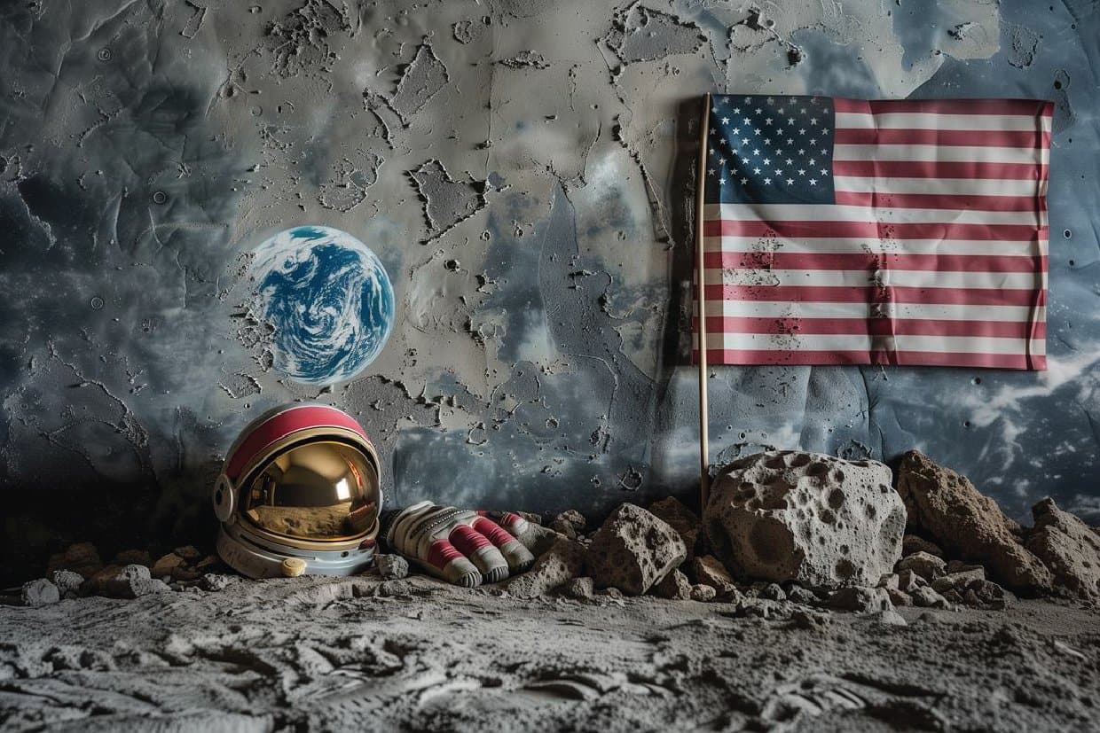 American Flage on Moon Printed Baby Backdrop