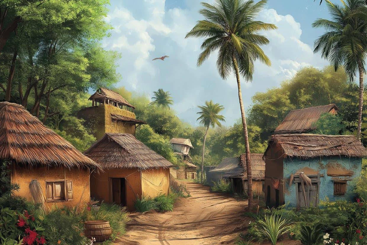 Ancient Village Scene Printed Baby Backdrop