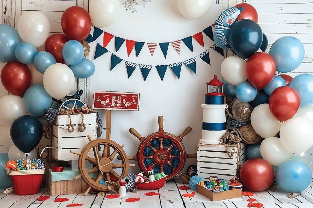 Balloon Nautical Party Printed Baby Backdrop