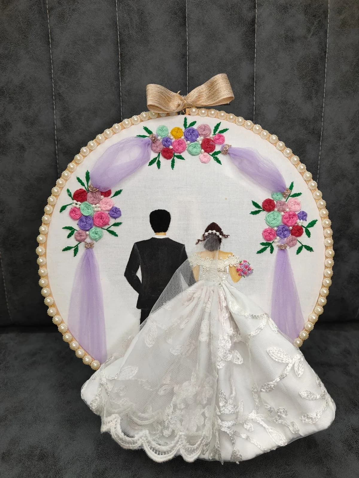 Custom 3D Western Wedding Couple Embroidered Hoop Art with Lace Gown | The Print Pyramid Nikol Ahmedabad