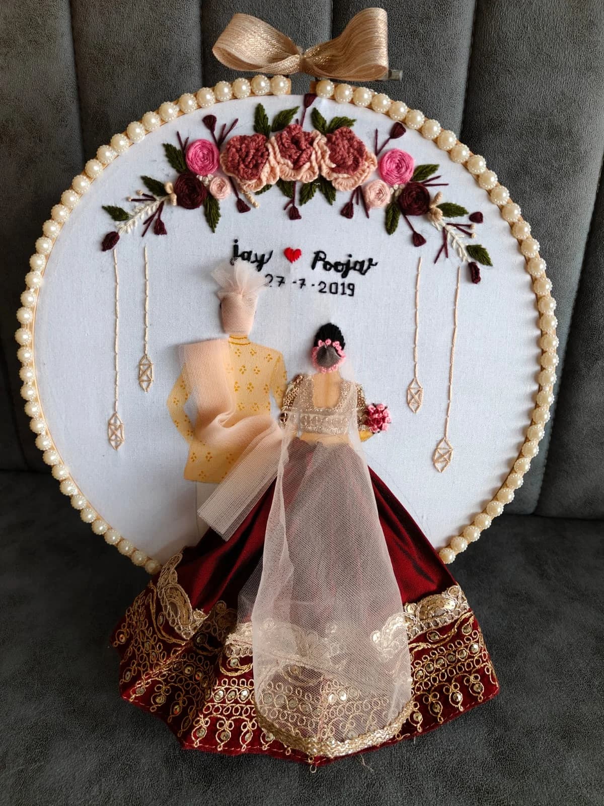 Custom 3D Bridal Couple Wedding Calendar Hand Embroidered Hoop Art | The Print Pyramid Nikol Ahmedabad